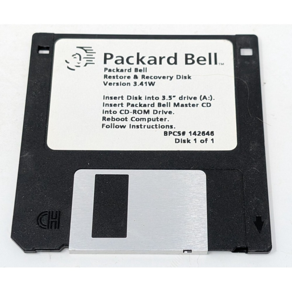 Packard Bell Restore And Recovery Disk 3.41W Untested Vintage 1990s